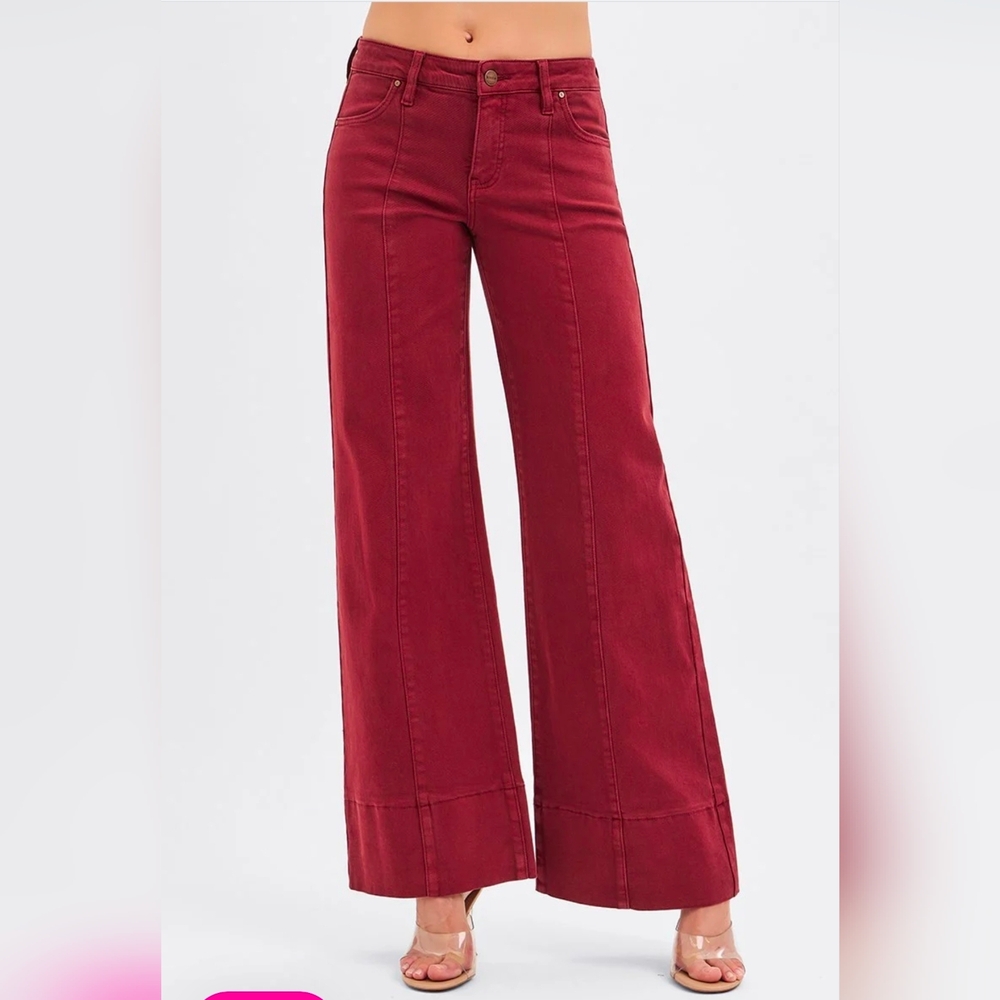 Risen Scarlet Midrise Seamed Colored Wideleg Jeans